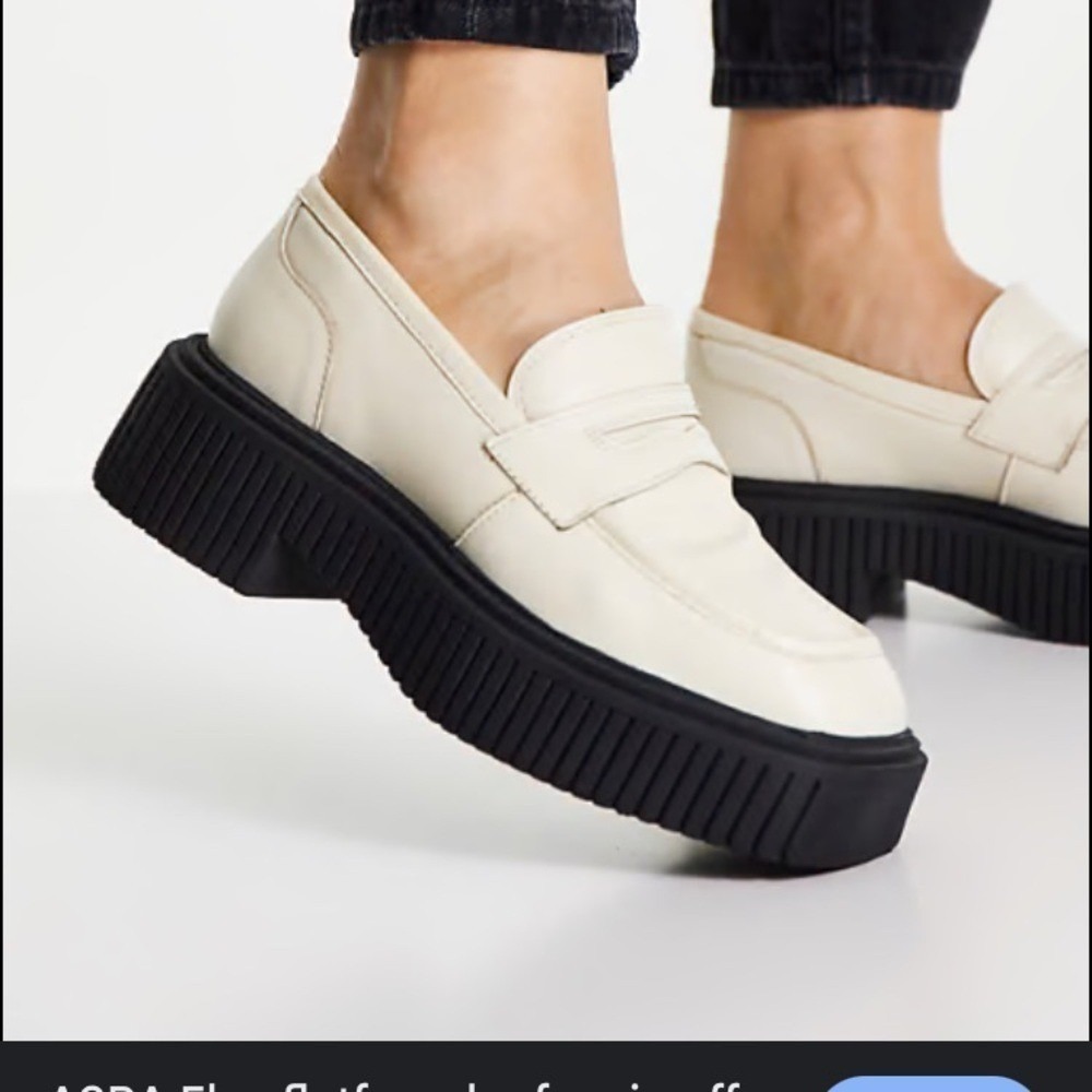 ASRA Loafers with Black Soles Flax flatform loafers in off white‎ leather chunky